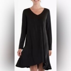 Fresh Produce Black Jetsetter Long Sleeve Swing Dress Size L Ribbed V-neck